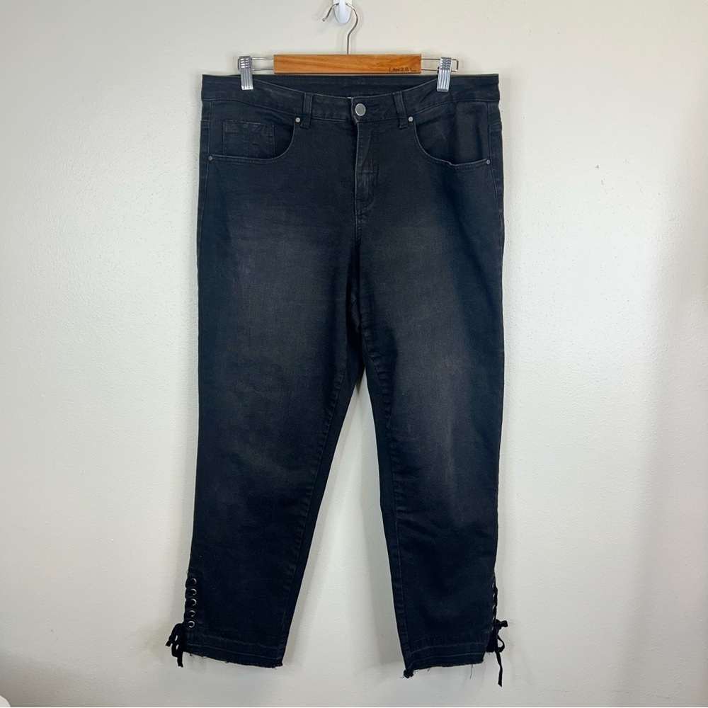 Frayed Hem Lace Up Jeans Size 16 Rocker Grunge Distressed Punk Concert Plus Size